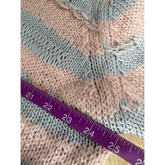 Acne Studios Distressed Striped Mohair Blend Sweater - Pink & Gray, Size L - Picture 7 of 8